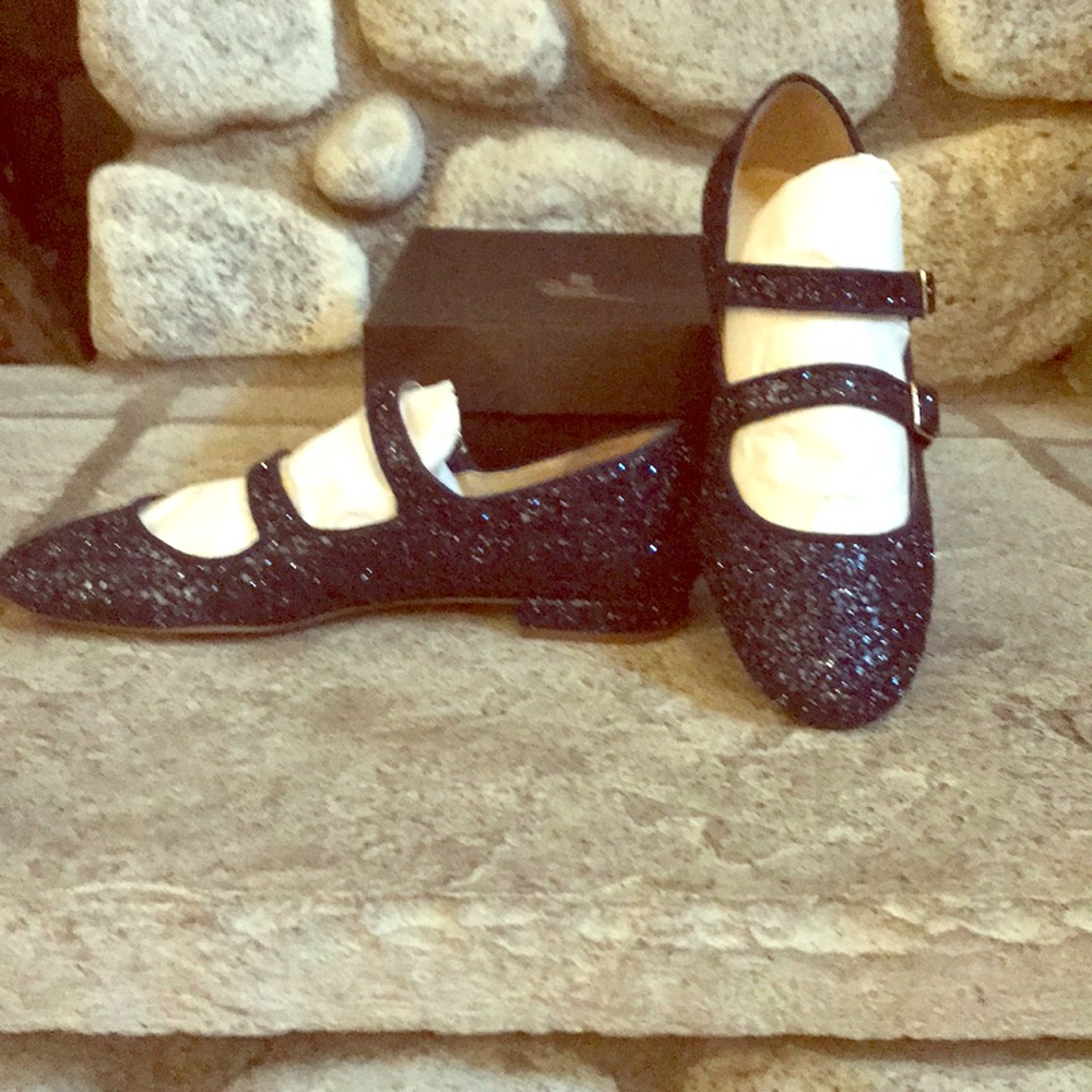 J Crew Glitter Double Strap Flat